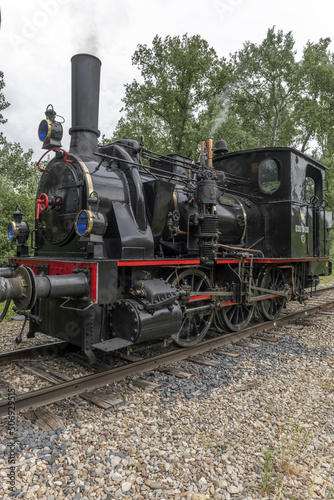 Steam locomotive of Rhine Tourist Railway in spring.