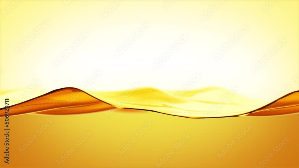 Beautiful Oil Surface Moving Up Waving Close-up Slow Motion. Clear Golden Oil Filling the Screen on White Background. 4k Ultra HD 3840x2160