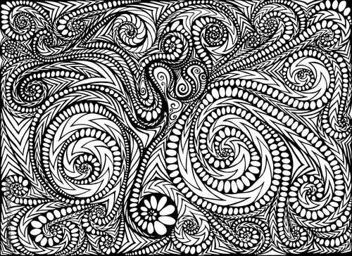 Coloring page abstract dizzy intricate style. Black and white decorative pattern with many detail and lines background.