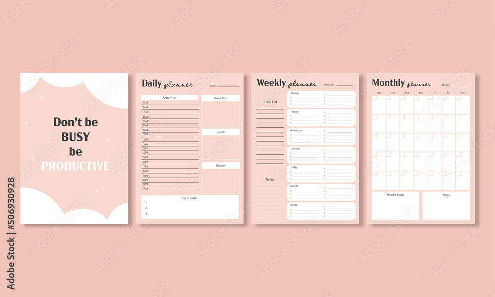 Set of planners. Daily, weekly, monthly planner template. Modern and ...