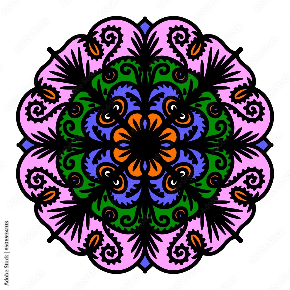 Flower Mandala. Vintage decorative elements. Oriental pattern,tribal ornaments illustration. Islam, Arabic, Indian, moroccan,spain, turkish, pakistan, chinese, mystic, Coloring book page