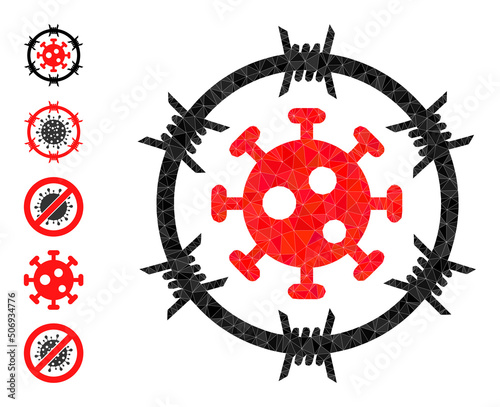 Vector triangulated virus jail icon illustration is constructed with randomized filled triangle items. Triangulated virus jail polygonal icon vector illustration.