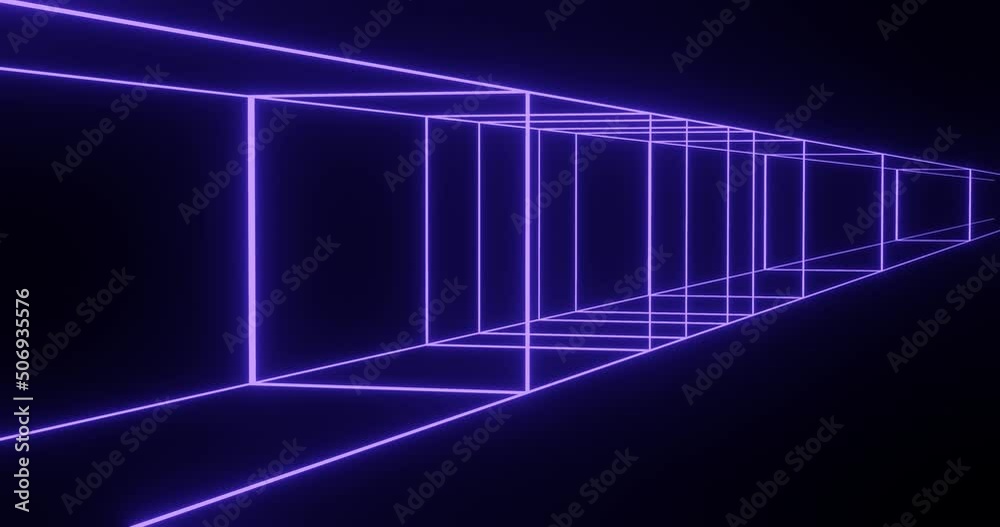 3d render with rectangles of glowing purple lines in perspective