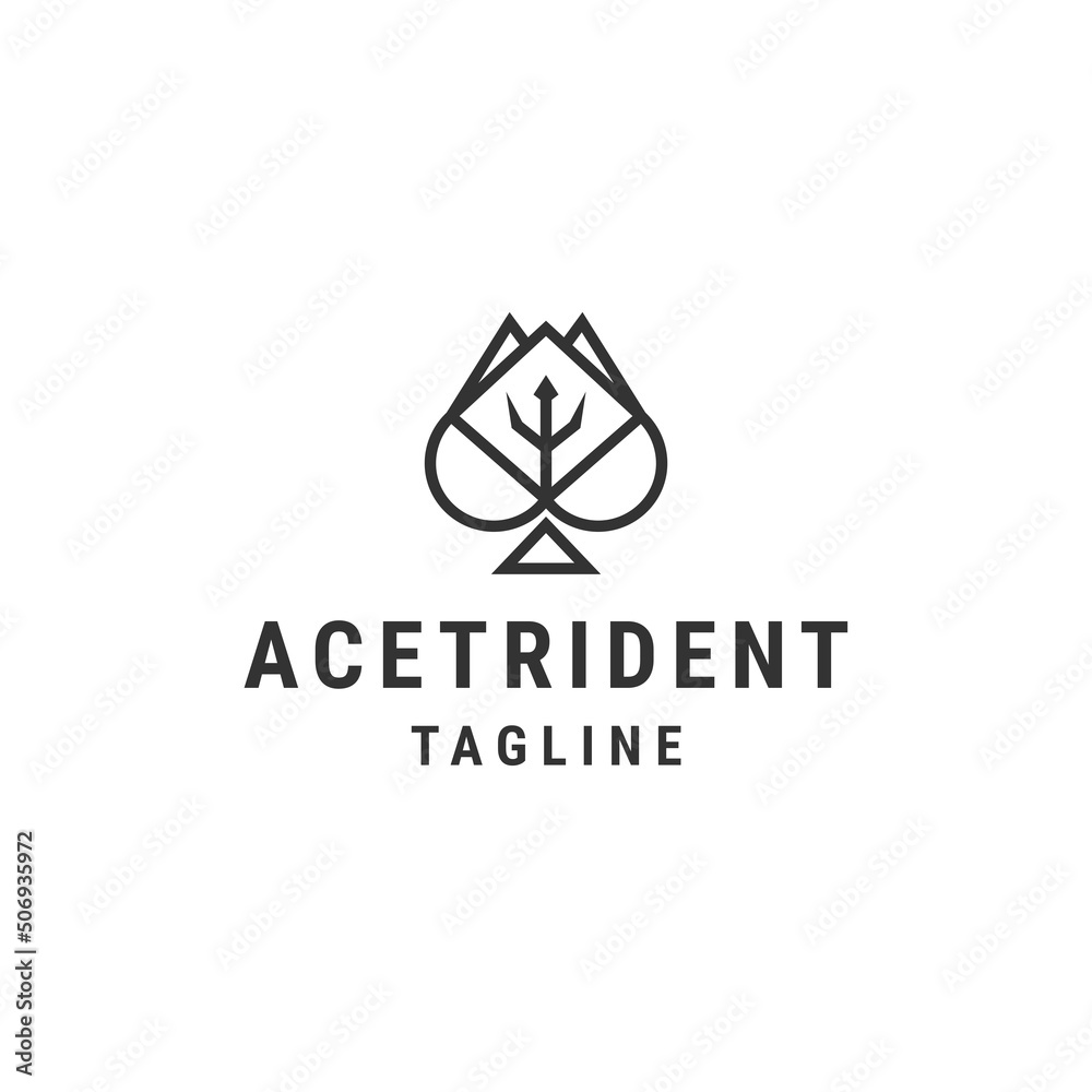 Poker ace trident line logo icon design template flat vector Poker ace trident line logo icon design template flat vector