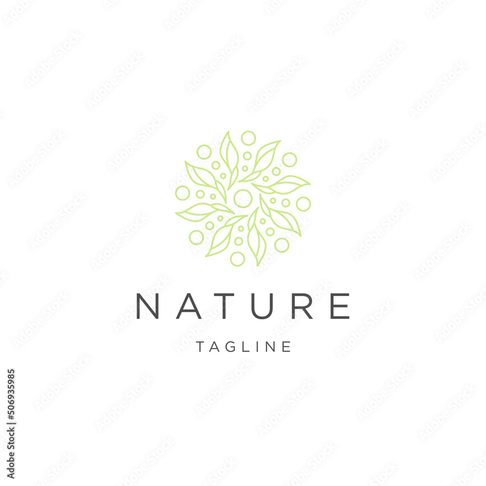 Green nature botanical line logo icon design template
