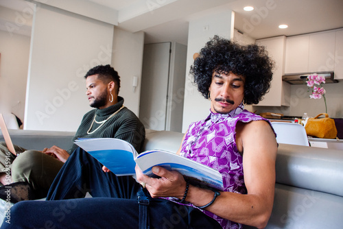 Two black men spending time together at home