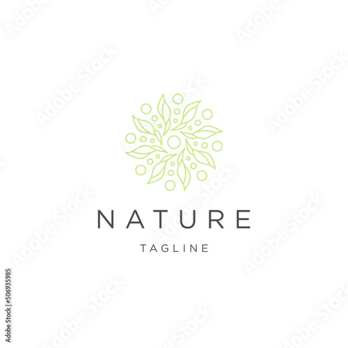 Green nature botanical line logo icon design template