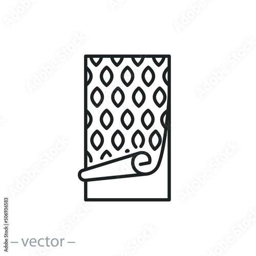 wallpaper icon, roll paper hangings for wall, thin line web symbol on white background - editable stroke vector illustration