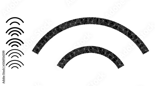 Vector lowpoly radio signal icon illustration combined with random filled triangle items. Triangle radio signal polygonal symbol vector illustration.