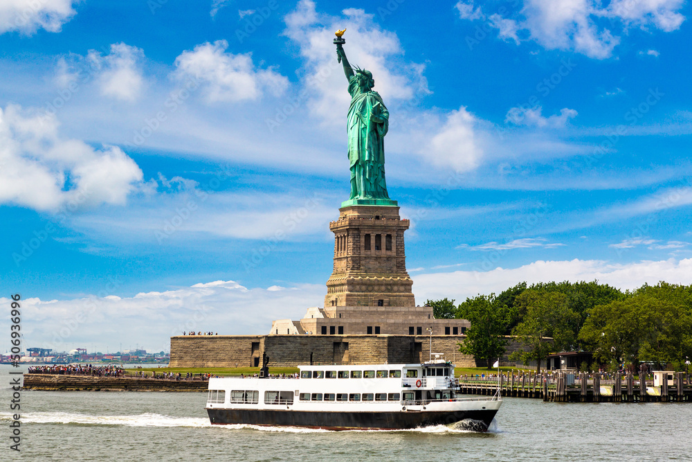 Statue of Liberty and ship in New York