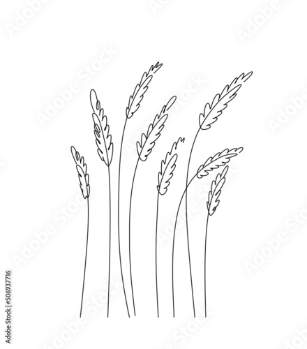 Hand drawn line art of the wheat field - symbol of Ukrainian culture. Rye Silhouette in contemporary one-line style. Design for advertising, posters, wall art 