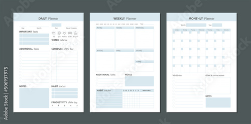 A set of planners for the day of the week for the month for planning business in the study