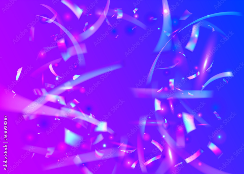Carnival Tinsel. Violet Disco Glare. Bokeh Effect. Party Celebrate Sunlight. Crystal Art. Unicorn Foil. Hologram Texture. Retro Banner. Blue Carnival Tinsel