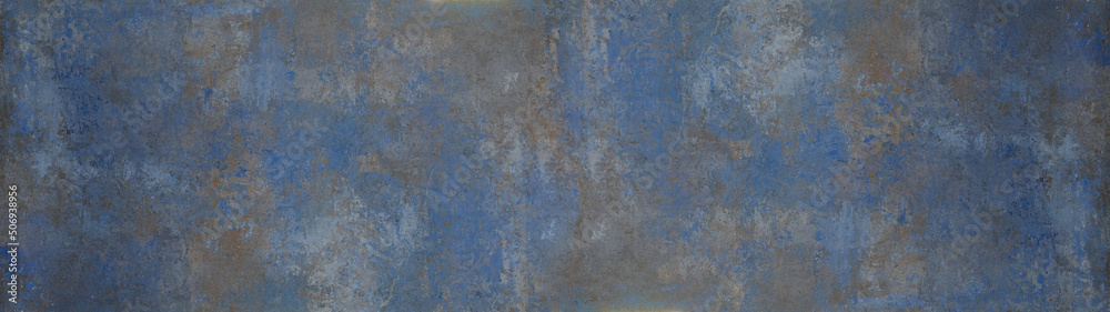 Old brown blue rusty vintage worn shabby ornate patchwork motif porcelain stoneware tiles stone concrete cement wall texture background banner panorama
