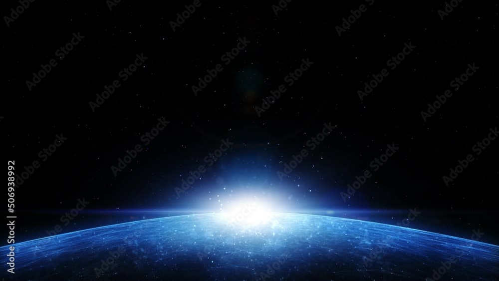 Abstract dark blue universe with horizon light loop animation.