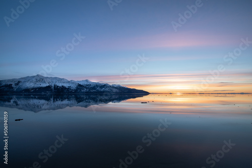 Turnagain arm near Anchorage Alaska is an amazing place! On this February eve, the ocean was glass! I have never seen this before, which made for an amazing sunset © Elan