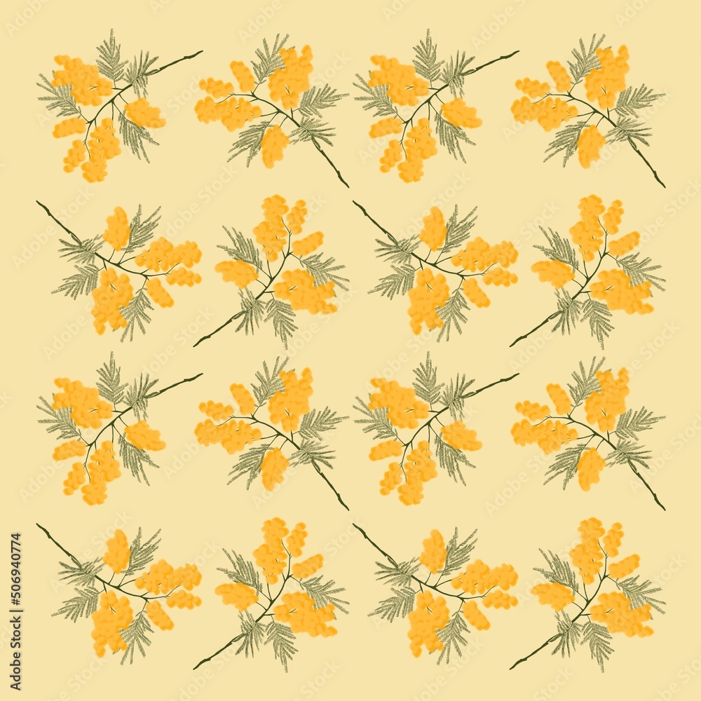Pattern with yellow flowers. Mimosa. Pattern with yellow flowers. Mimosa.