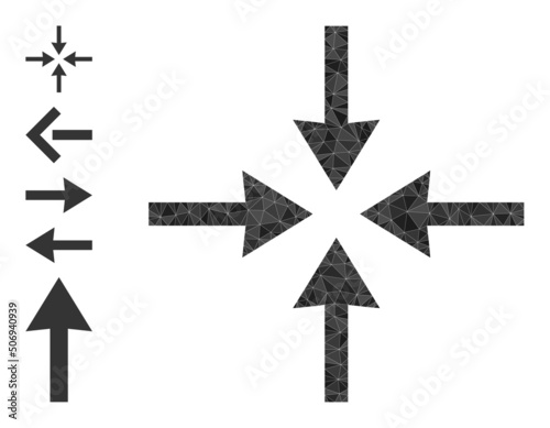 Vector triangulated meeting point icon illustration is constructed with scattered filled triangles. Triangulated meeting point polygonal icon vector illustration.
