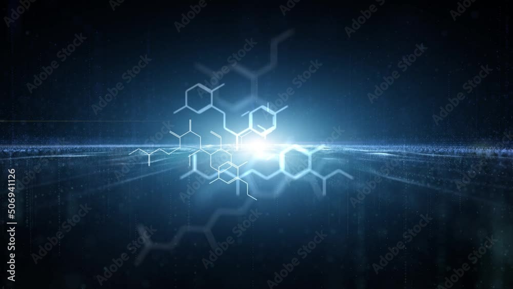 Shining chemical hexagon bonds molecules on dark blue background. Shining chemical hexagon bonds molecules on dark blue background.