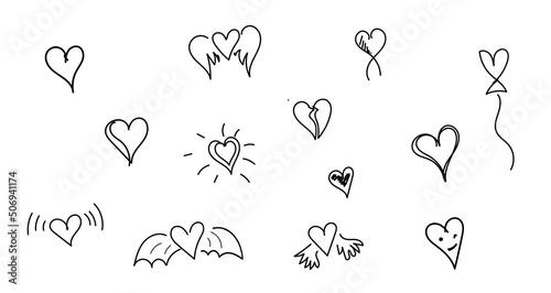 Simple hand drawn set of hearts. Small minimal style concept. photo