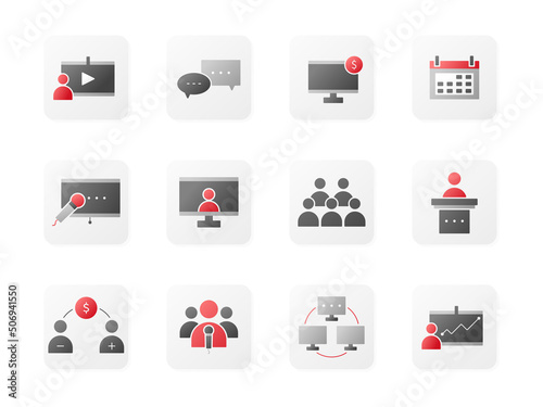 Set of vector flat icons, computer and technology, business conference.