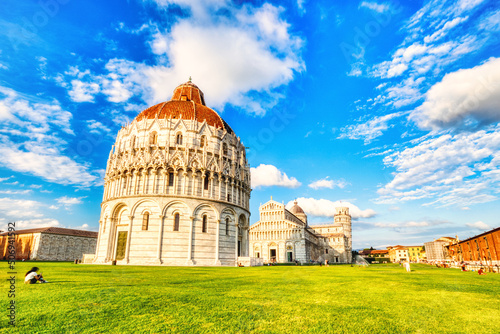 Baptistery of San Giovanni at Beautiful Sunny Day in Pisa photo