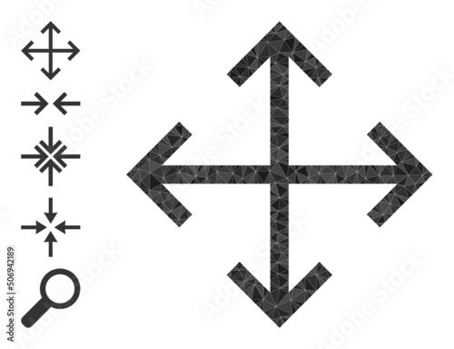 Vector lowpoly expand arrows icon illustration is constructed of chaotic filled triangle items. Triangle expand arrows polygonal symbol vector illustration.