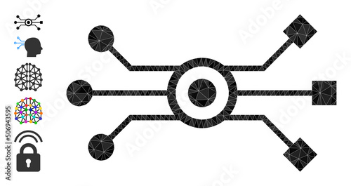 Vector triangulated circuit network icon image is designed from randomized filled triangle items. Triangulated circuit network polygonal icon vector illustration.