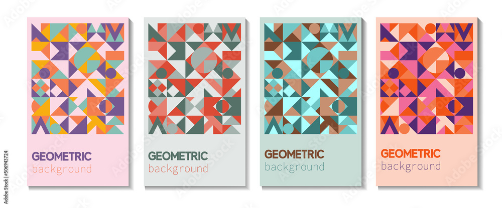 A set of geometric covers. A collection of bright vintage backgrounds. Compositions of abstract forms. Vector illustration.