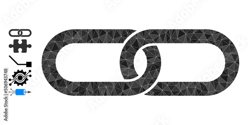 Vector lowpoly chain linkage icon image is combined of scattered filled triangles. Triangle chain linkage polygonal 2d vector illustration.