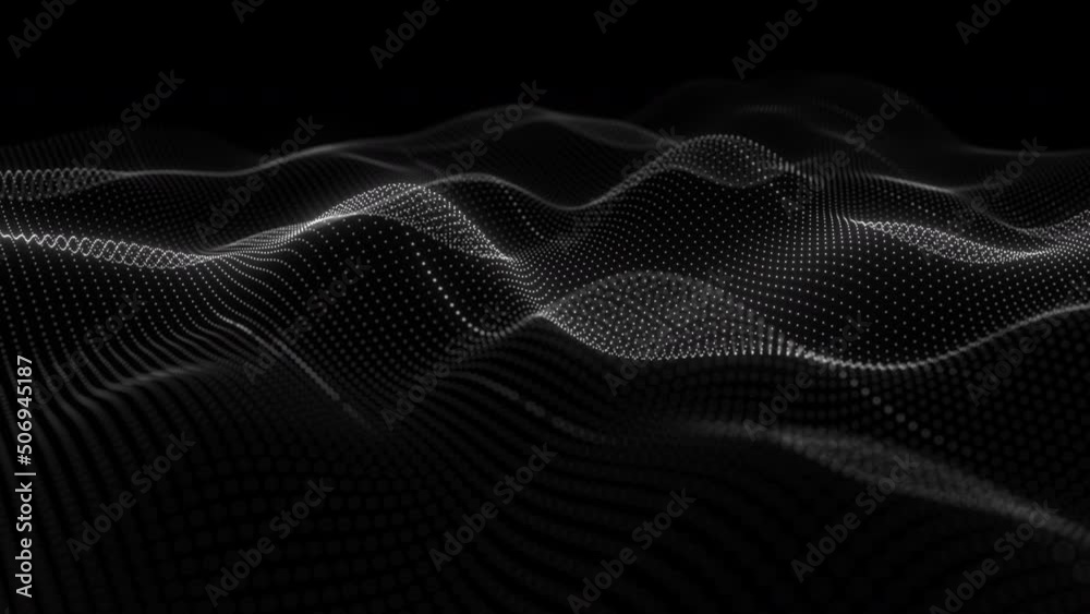 Abstract flowing smooth Plexus fractal waves background. Grid, mesh of dots. Big data connection. Seamless loop animation