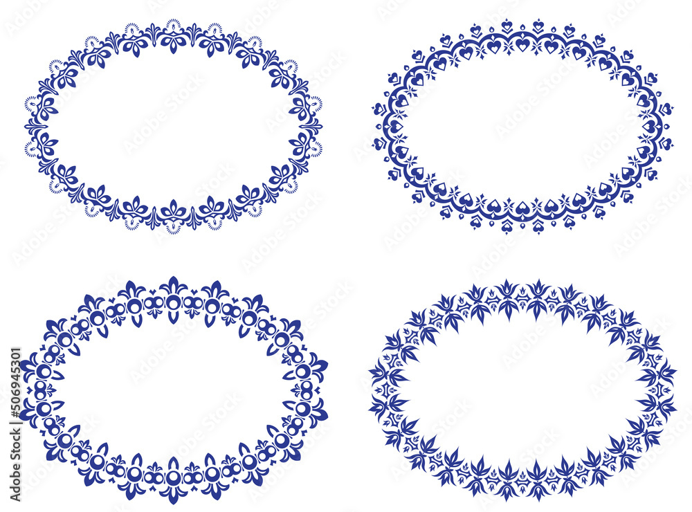 Obraz premium Set of four blue oval frames for your design