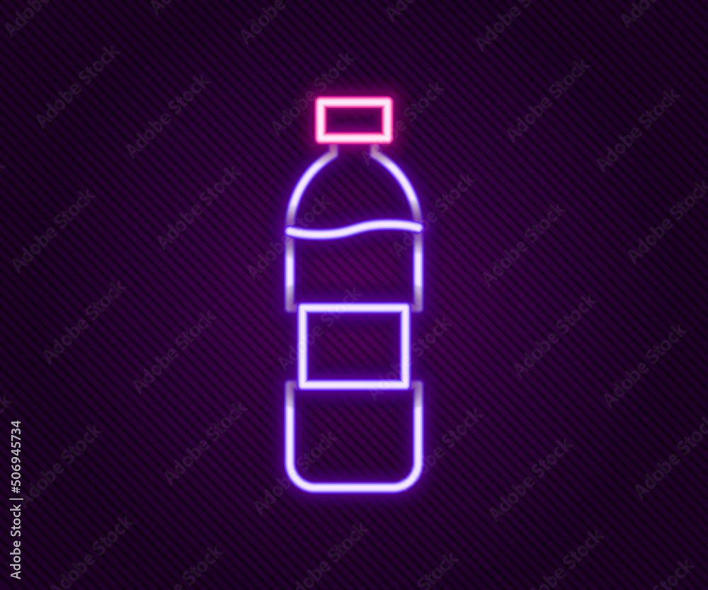 Glowing neon line Bottle of water icon isolated on black background. Soda aqua drink sign. Colorful outline concept. Vector Glowing neon line Bottle of water icon isolated on black background. Soda aqua drink sign. Colorful outline concept. Vector