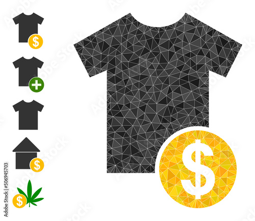 Vector low-poly dress price icon illustration is designed with chaotic filled triangle items. Triangle dress price polygonal icon vector illustration.