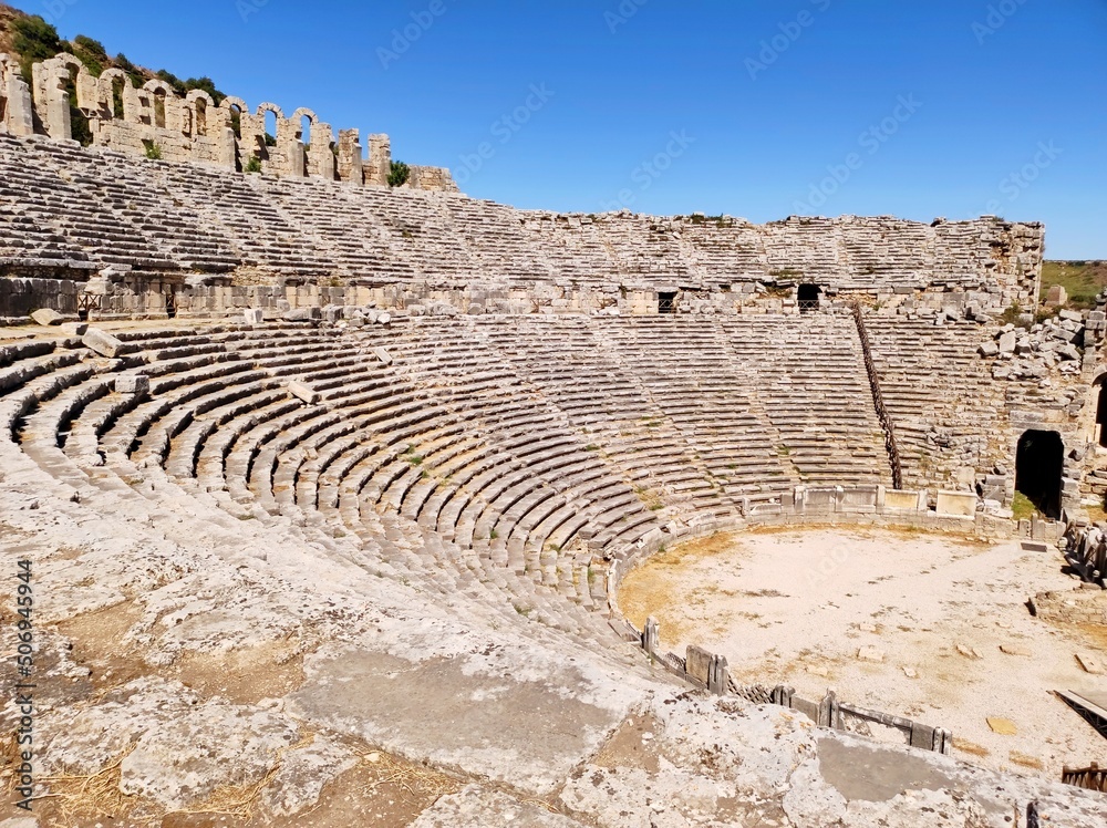 Ancient theater of Perga. Amphitheater. Ancient city. Turkey. Manavgat. Antalya. Landmarks of Turkey
