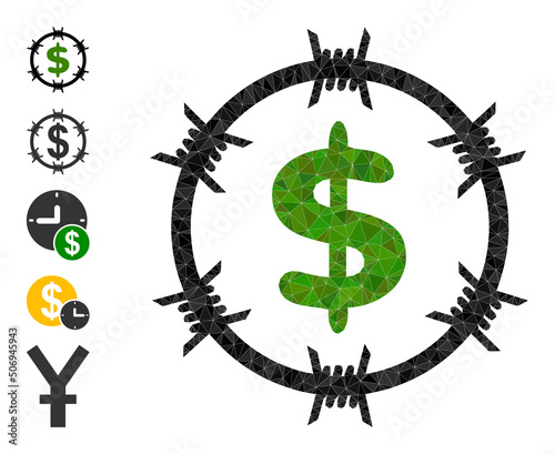Vector triangulated bank jail icon illustration constructed with scattered filled triangle items. Triangulated bank jail polygonal symbol vector illustration.