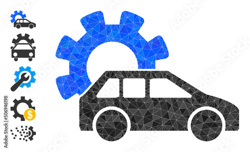 Vector low-poly automobile industry icon image is constructed of randomized filled triangle items. Triangle automobile industry polygonal symbol vector illustration.