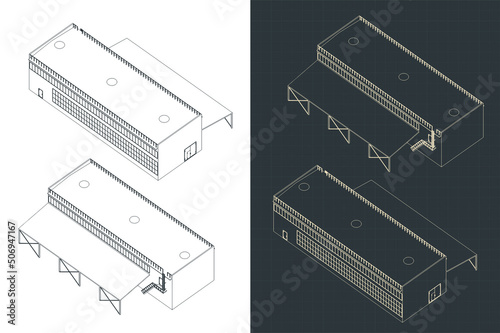 Factory building isometric blueprints