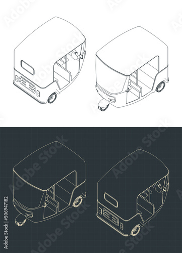 Auto rickshaw isometric blueprints