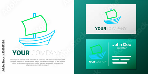 Line Egyptian ship icon isolated on white background. Egyptian papyrus boat. Colorful outline concept. Vector