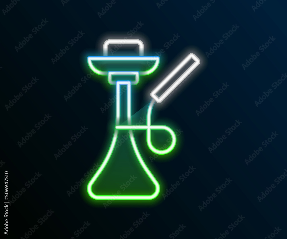 Glowing neon line Hookah icon isolated on black background. Colorful outline concept. Vector Glowing neon line Hookah icon isolated on black background. Colorful outline concept. Vector