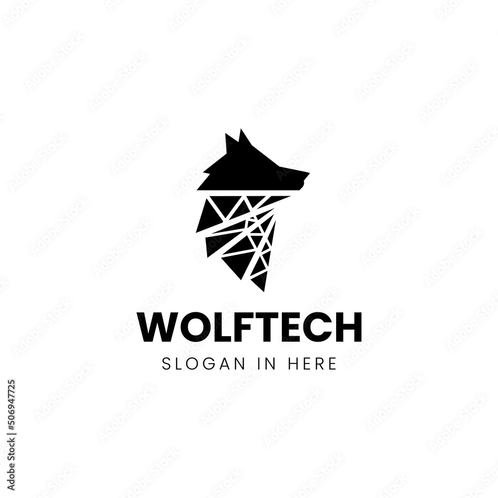 Head of wolf with low poly art style logo design
