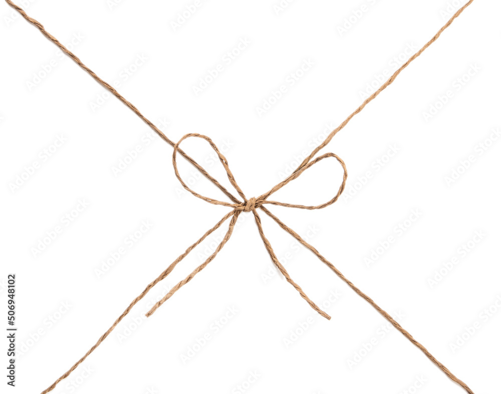 Rope with knot and bowknot, isolated on white background.