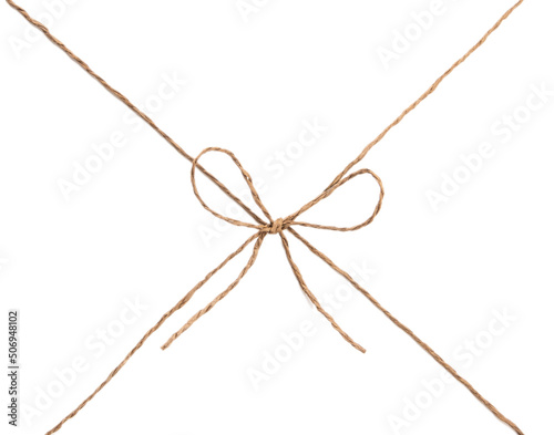 Rope with knot and bowknot, isolated on white background.