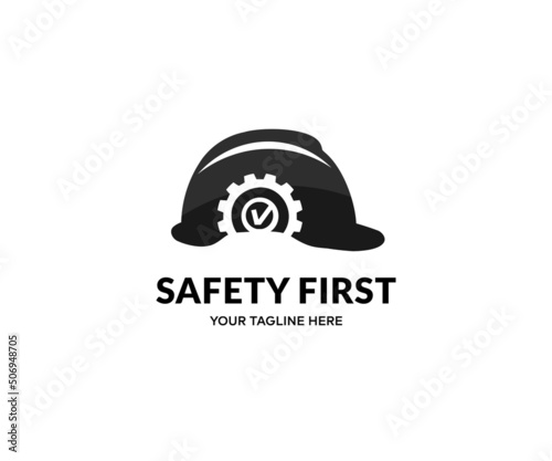 Work safety, Engineer helmet, safety equipment, construction concept logo design. Helmet for workman as engineer or worker. vector design and illustration.