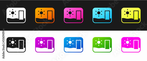 Set Travel postcard icon isolated on black and white background. Tourist greeting card. Vector