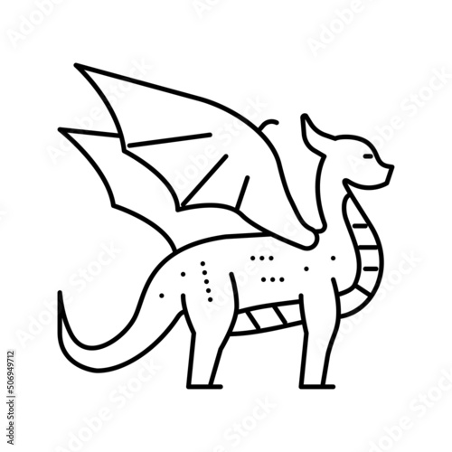 dragon fairy tale animal line icon vector illustration