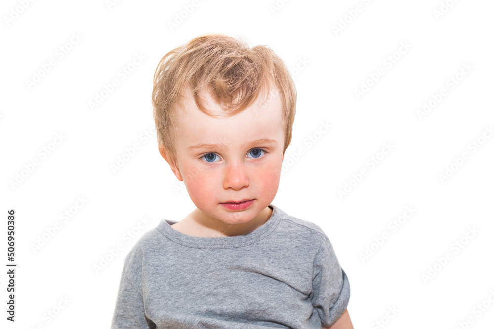 One year nine month old boy on white background One year nine month old boy on white background