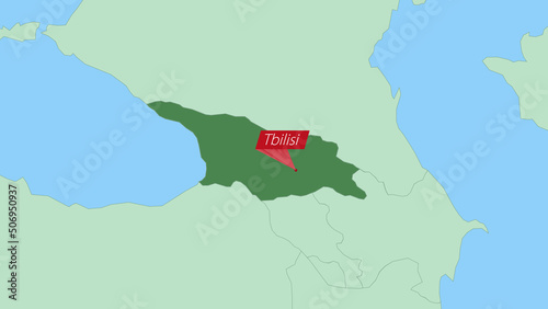 Map of Georgia with pin of country capital.