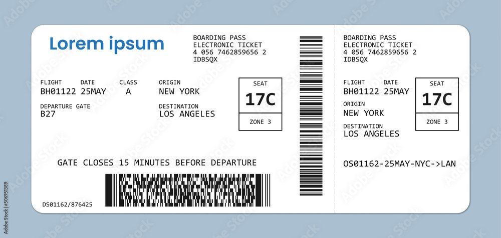 Realistic airline boarding pass. Boarding pass template. - obrazy, fototapety, plakaty 